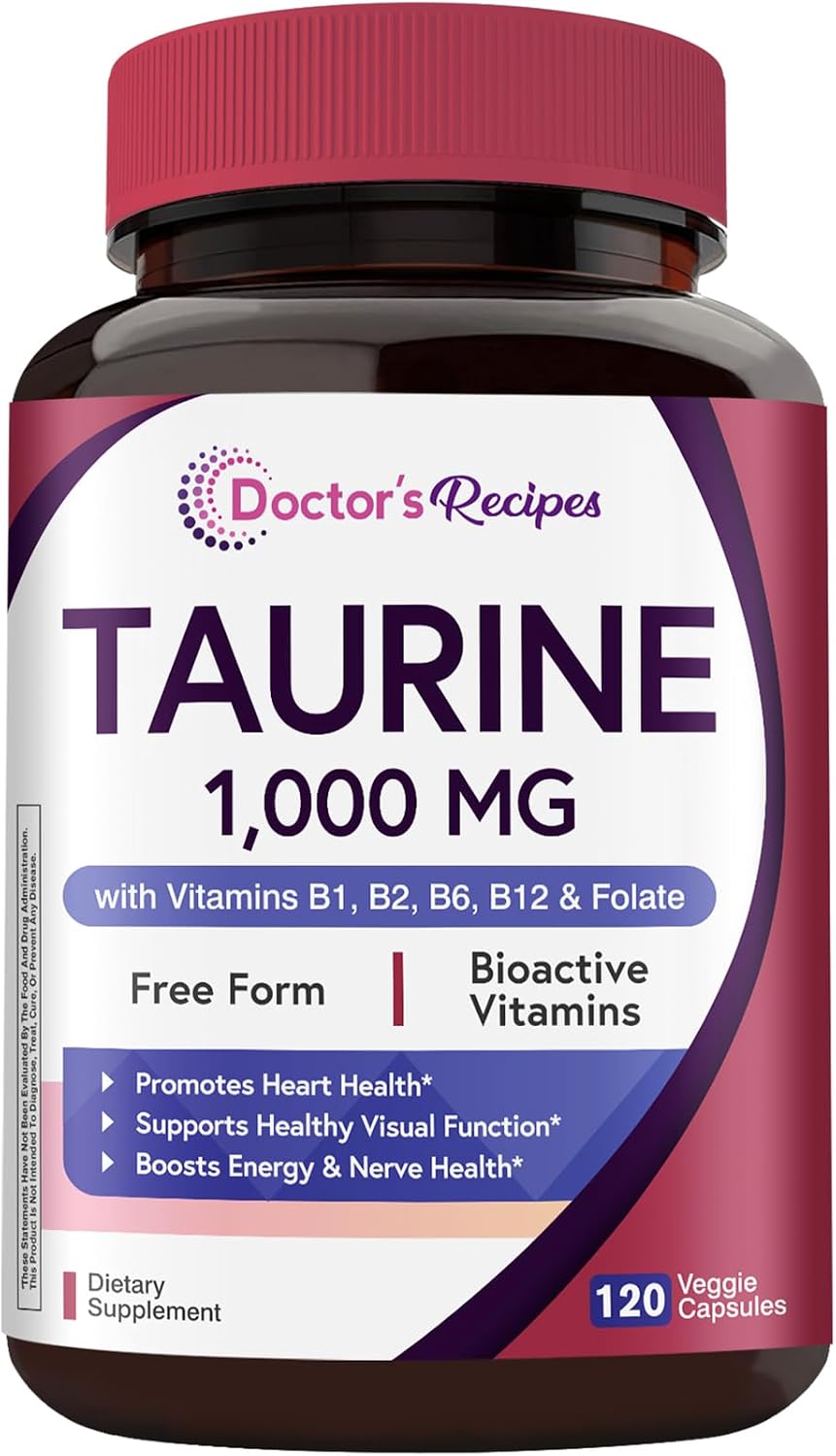 Doctor's Recipes Taurine Supplement 1000mg with B Vitamins - 120 Vegetable Capsules - görsel 1