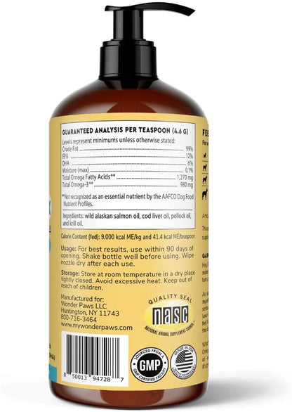 Wonder Paws Fish Oil for Dogs – Omega-3 from Alaskan Salmon, Cod & Krill Oil – EPA DHA Fatty Acids – Liquid Supplement (946 ml)