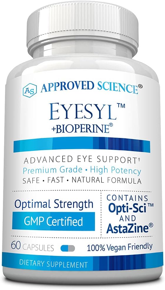 Approved Science EyeSyl – Eye Support Supplement with Chromium Picolinate, Taurine, Lutein, Zeaxanthin, Bilberry, BioPerine – 1 Month Supply – 60 Capsules – Made in the USA - görsel 1