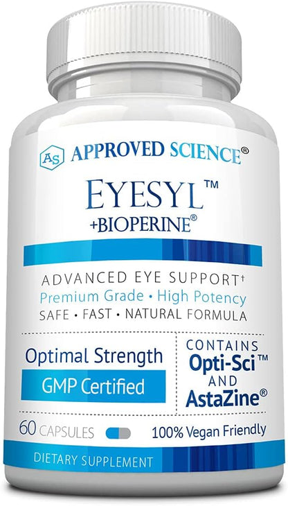Approved Science EyeSyl – Eye Support Supplement with Chromium Picolinate, Taurine, Lutein, Zeaxanthin, Bilberry, BioPerine – 1 Month Supply – 60 Capsules – Made in the USA