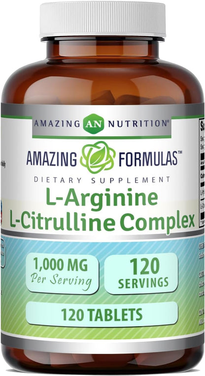 Amazing Formulae L-Arginine/L-Citrulline Complex 1000mg 120 Tablets Supplement | Non-GMO | Gluten-free | Made in USA