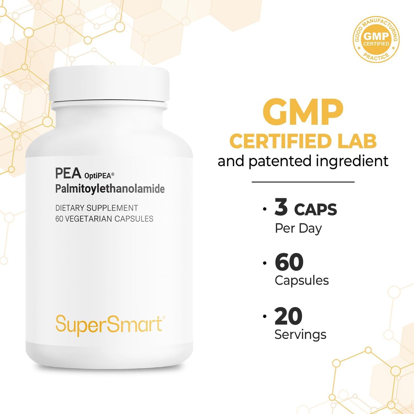 Supersmart - 99% PEA Supplement with OptiPEA - 1200 mg per Day - Natural Nerve Support - Non-GM & Gluten-free - 60 Vegetarian Capsules - görsel 5