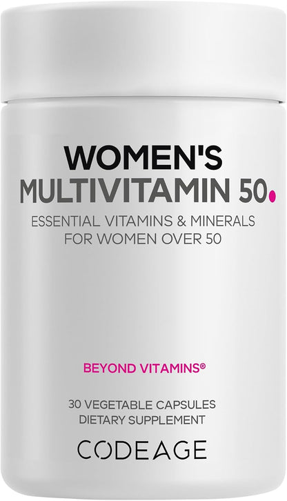 Codeage Women’s Multivitamin 50 - Essential Vitamins for Women Over 50, Methylated Folate, Magnesium, Selenium, Vitamin B6, B12, D3 Antioxidants - 1 Pill Per Serving - Gluten-free - 30 Capsules