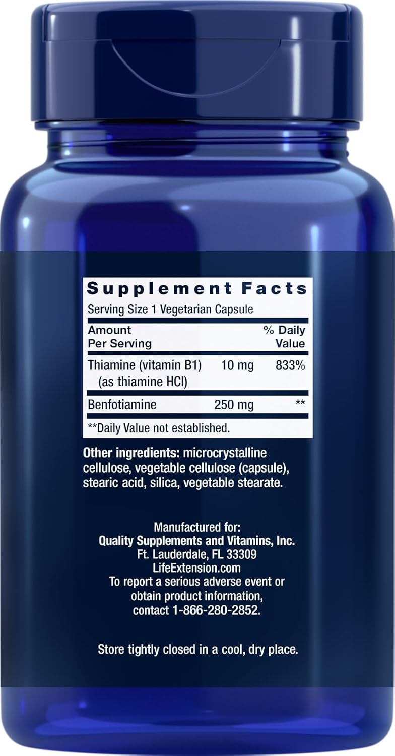 Life Extension Mega Benfotiamine, 250 mg, 180 Vegetarian Capsules with Thiamine - görsel 2
