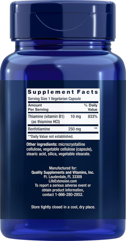 Life Extension Mega Benfotiamine, 250 mg, 180 Vegetarian Capsules with Thiamine