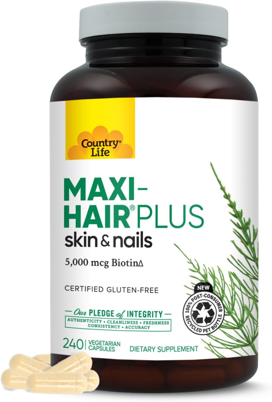 Country Life Maxi-Hair Plus Biotin Supplement for Hair, Skin and Nails, 240 Tablets - görsel 1