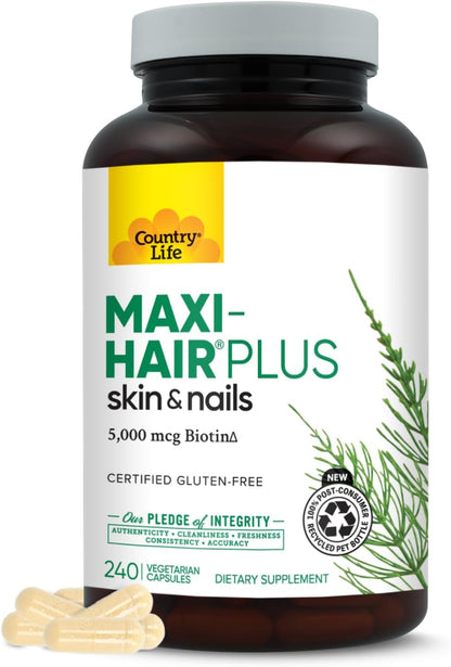 Country Life Maxi-Hair Plus Biotin Supplement for Hair, Skin and Nails, 240 Tablets