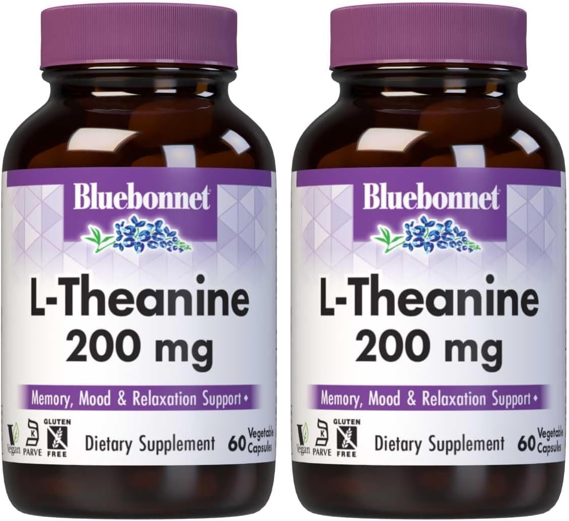 BlueBonnet L-Theanine 200mg Daily Nootropic Promotes Relaxation for Women & Men* - Free Form Amino Acid L Theanine Supplement - Non-GMO, Vegan, Gluten-Free - 30 Vegetable Capsules - görsel 5