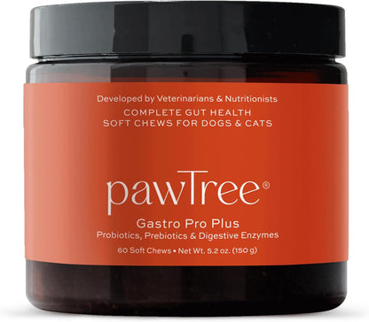 pawTree Gastro Pro Plus® for Dogs and Cats - Probiotics, Prebiotics and Digestive Enzymes - for Sensitive Stomach, Digestive Issues, Loose Stool, and Bad Gas (60 ct)