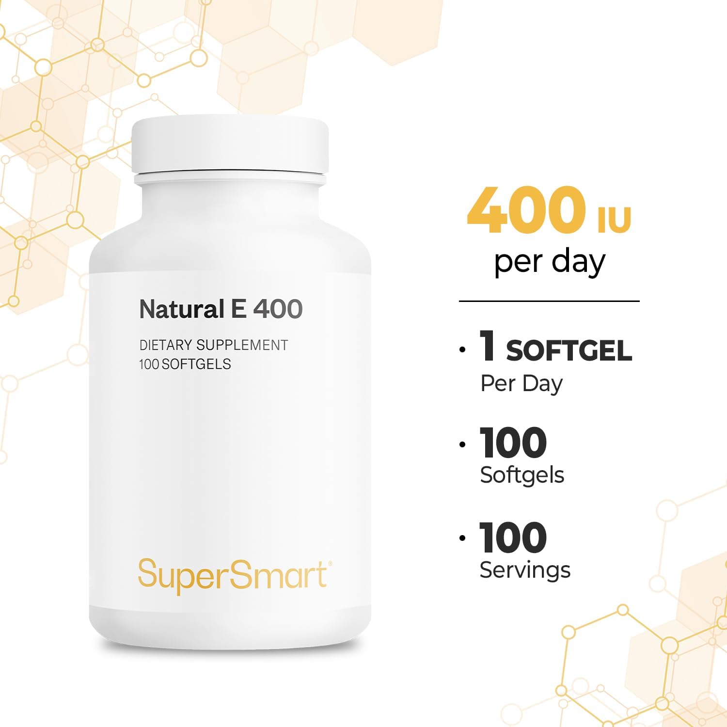 Supersmart Natural E 400 (D-Alpha Tocopherol) 1200IU per Day - High Absorption Vitamin E Supplement | Non-GMO - 100 Softgels - görsel 5