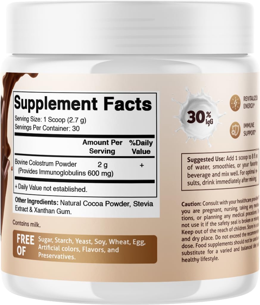 Vitamatic Bovine Colostrum Powder – Gut Health, Hair Growth, Beauty, Muscle Recovery & Immune Support – Chocolate Flavour – 81g (30 Servings) - görsel 7