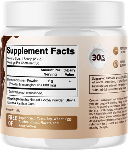 Vitamatic Bovine Colostrum Powder – Gut Health, Hair Growth, Beauty, Muscle Recovery & Immune Support – Chocolate Flavour – 81g (30 Servings)