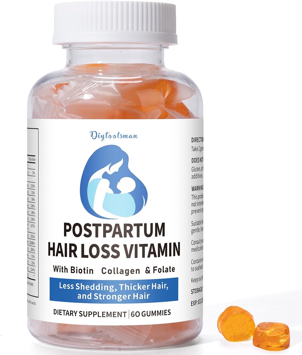 Postnatal Hair Loss Vitamin Gummies with Biotin, Collagen & Folate - 60 Gummies - görsel 1
