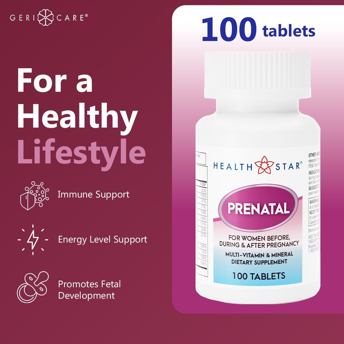 Prenatal Multivitamin by HealthStar for Healthy Mum and Baby - Folate + Vitamin C + Vitamin D + Iron + Calcium + B12 - 100 tablets - görsel 4