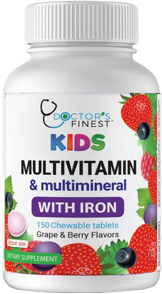 Doctor's Finest Kids Multivitamin & Multimineral with Iron, Grape & Berry, 150 Chewable Tablets - görsel 1