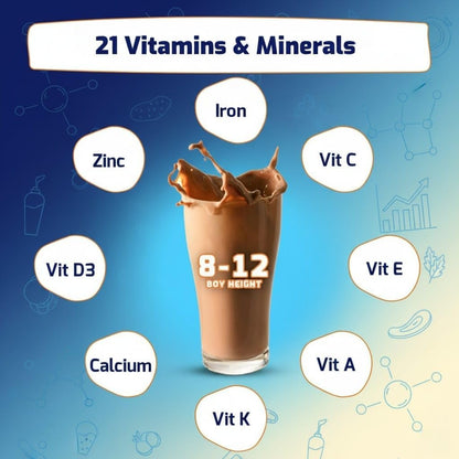 Supermilk Height+ for Boys 8-12 Years – Tailored Health Drink with Protein, Calcium, D3 & 21 Vitamins & Minerals – Double Chocolate – 400g Powder