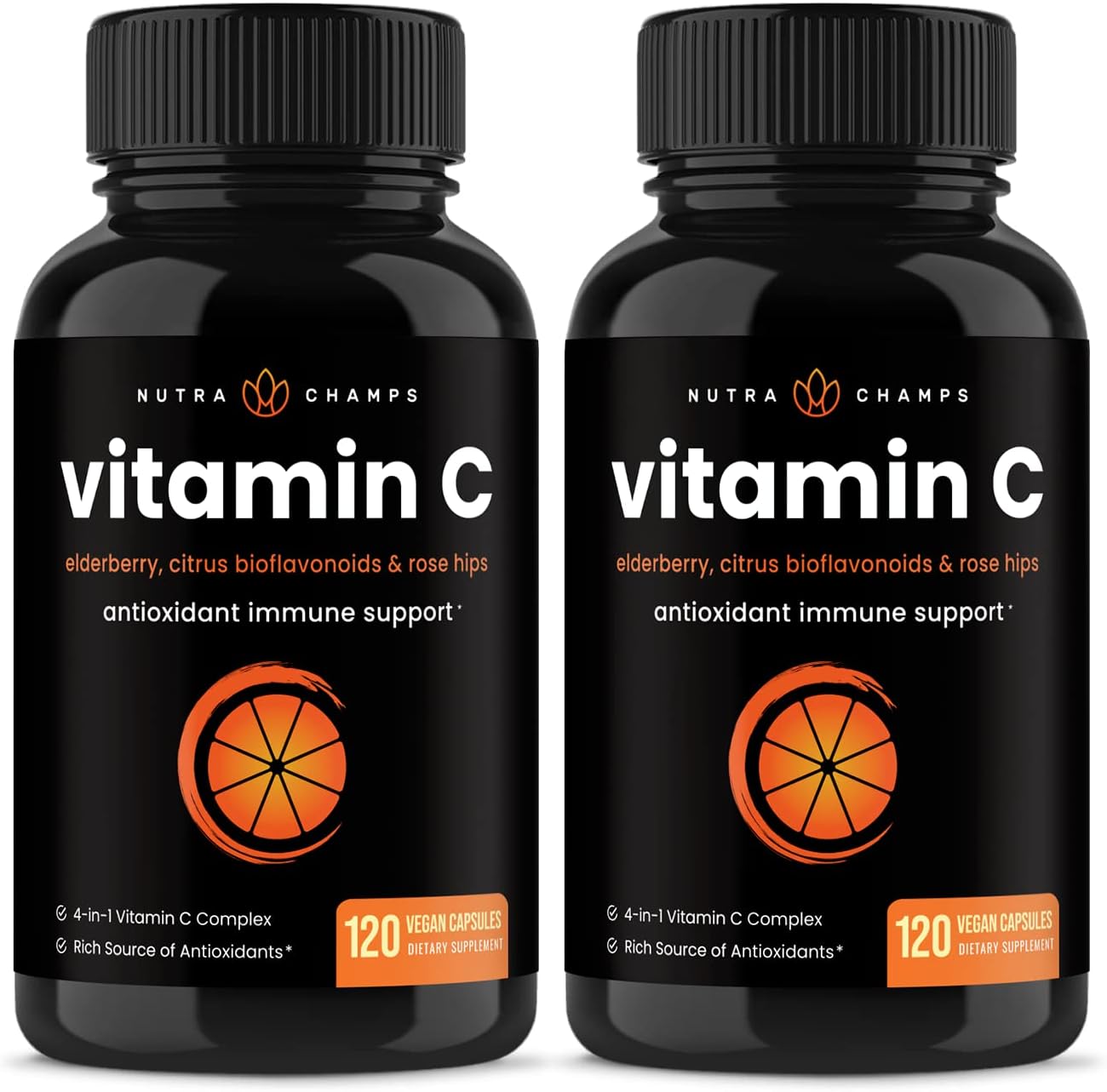 NutraChamps Vitamin C with Elderberry, Citrus Bioflavonoids & Rose Hips - 120 Capsules (2 Pack) - görsel 1
