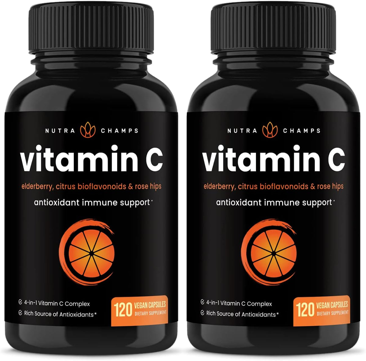 NutraChamps Vitamin C with Elderberry, Citrus Bioflavonoids & Rose Hips - 120 Capsules (2 Pack) - görsel 1