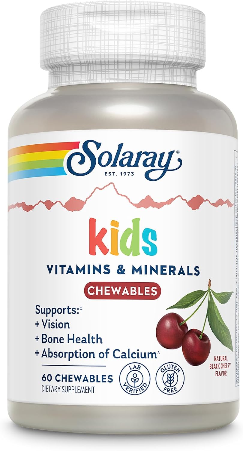 SOLARAY Children's Vitamins & Minerals Complete Multivitamin for Kids, Black Cherry, 60 Chewables - görsel 1