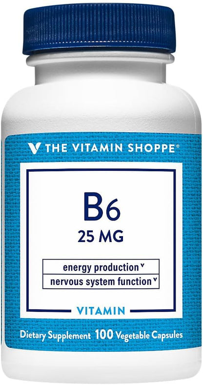 Vitamin B6 25 mg - Normal Nervous System, Psychological Function & Protein Metabolism - 100 Vegetable Capsules