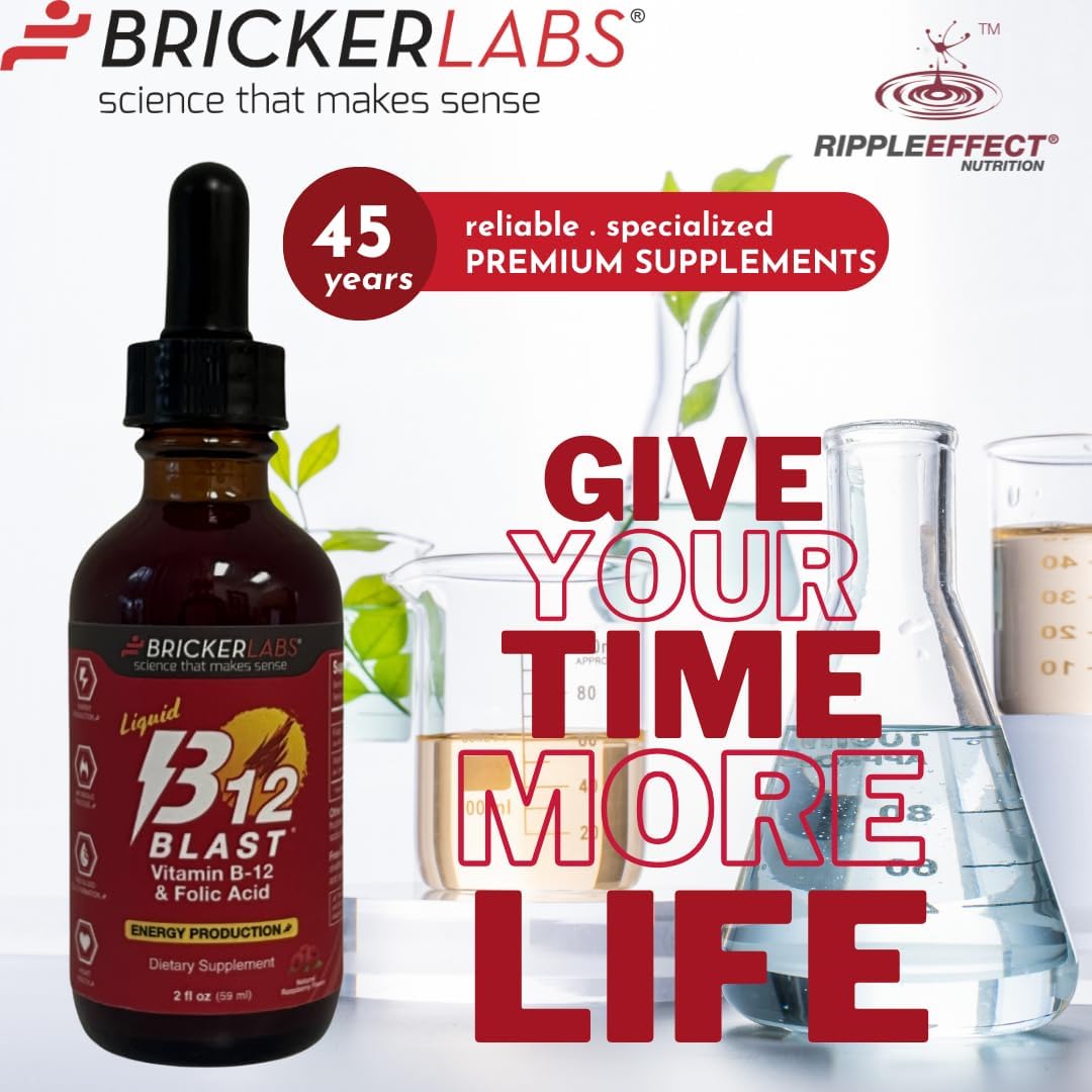 Bricker Labs B-12 Blast Liquid Vitamin B12 and Folic Acid Supplement, Natural Raspberry Flavour, 56 ml - görsel 8