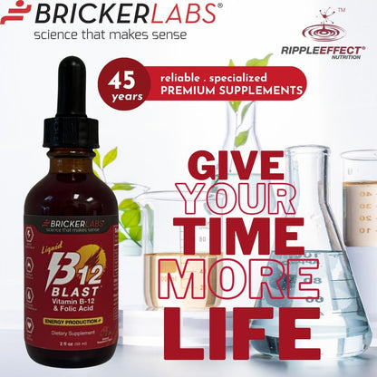 Bricker Labs B-12 Blast Liquid Vitamin B12 and Folic Acid Supplement, Natural Raspberry Flavour, 56 ml