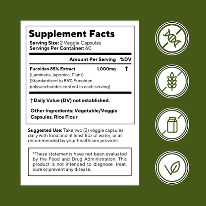Vitapia Pure Fucoidan 85% Brown Seaweed Extract – 1000mg per Serving – 120 Veggie Capsules