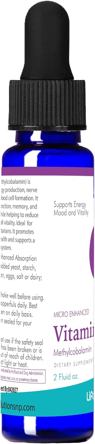 Life Solutions Liquid Vitamin B12 Methylcobalamin – Sublingual Drops, 59 ml