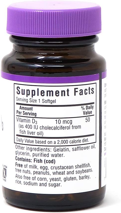 Bluebonnet Nutrition Vitamin D3 400 IU - 100 Softgels - görsel 2