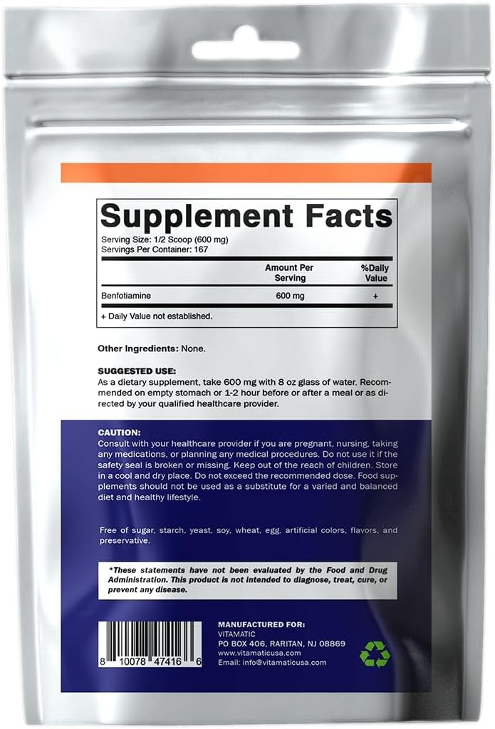 Vitamatic Benfotiamine Pure Powder – Fat Soluble Vitamin B1, 600 mg per Serving, 100 g - görsel 2