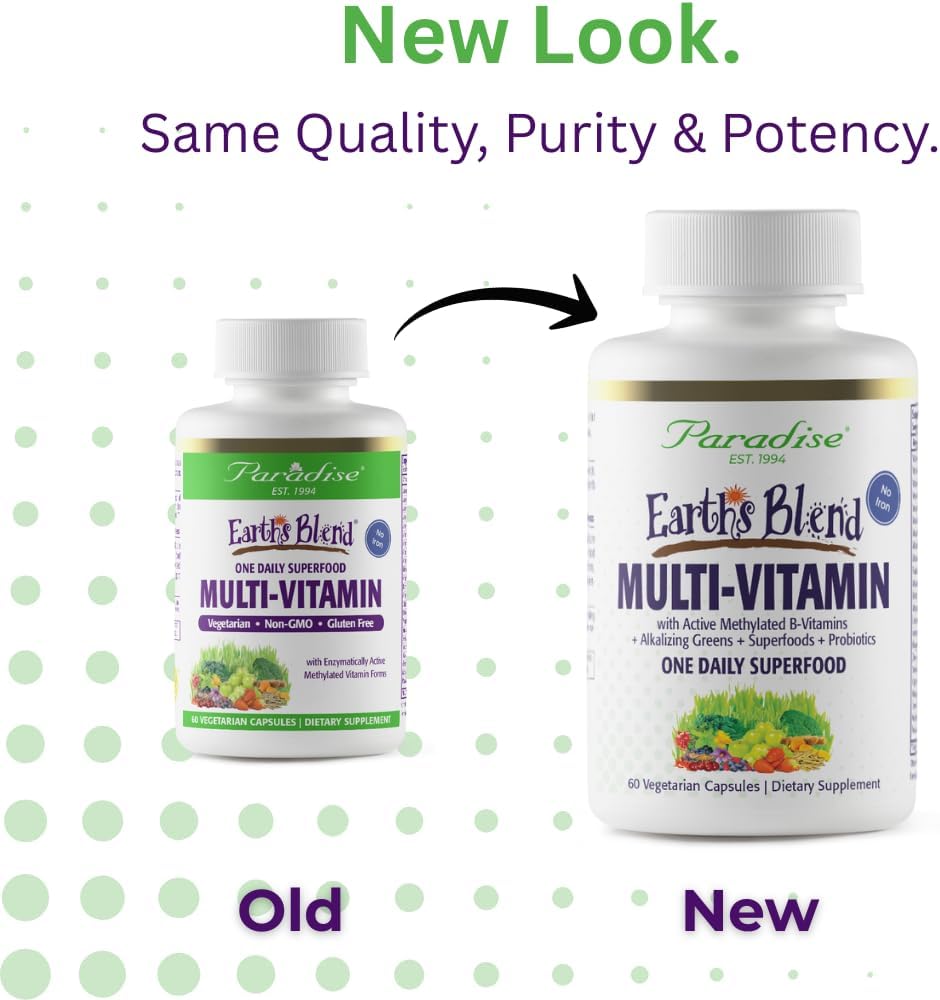 Paradise Herbs Earth's Blend Once Daily Multivitamin - No Iron, 48 Organic Superfoods, Probiotics, 60 Capsules - görsel 4