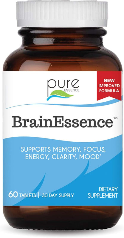 Pure Essence Labs Brain Essence – Memory Support Food Supplement for Men, Women & Adults – Herbal Nootropic with Bacopa Monnieri, Ashwagandha & Rhodiola (60 Tablets)