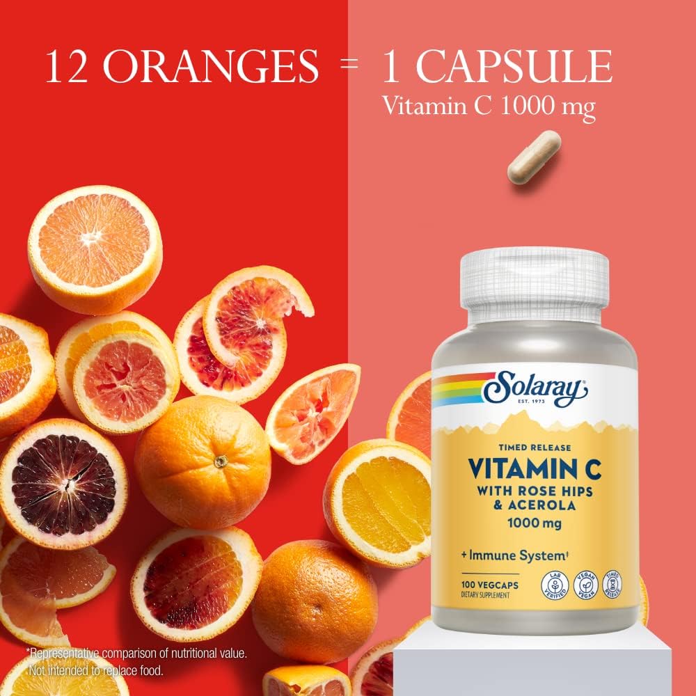 SOLARAY Vitamin C 1000mg Time Release Capsules with Rose Hips and Acerola - görsel 4