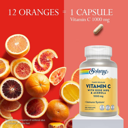 SOLARAY Vitamin C 1000mg Time Release Capsules with Rose Hips and Acerola