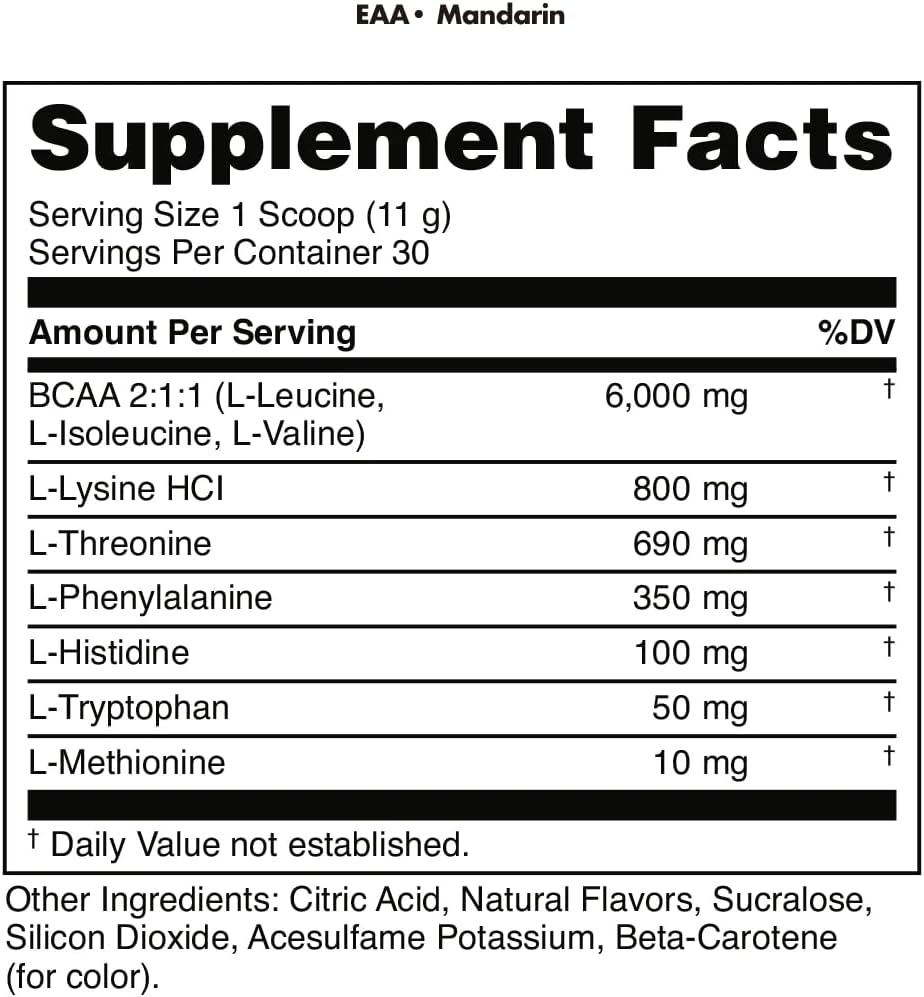 Bucked Up Essential Amino Acids - EAA Powder - Easy Mix, Non Clumping Formula - for Pre/Intra Workout - Mandarin Flavour - 30 Servings - 11.6 oz - görsel 5