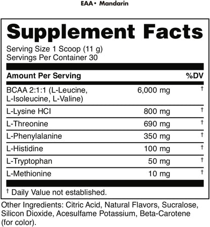 Bucked Up Essential Amino Acids - EAA Powder - Easy Mix, Non Clumping Formula - for Pre/Intra Workout - Mandarin Flavour - 30 Servings - 11.6 oz
