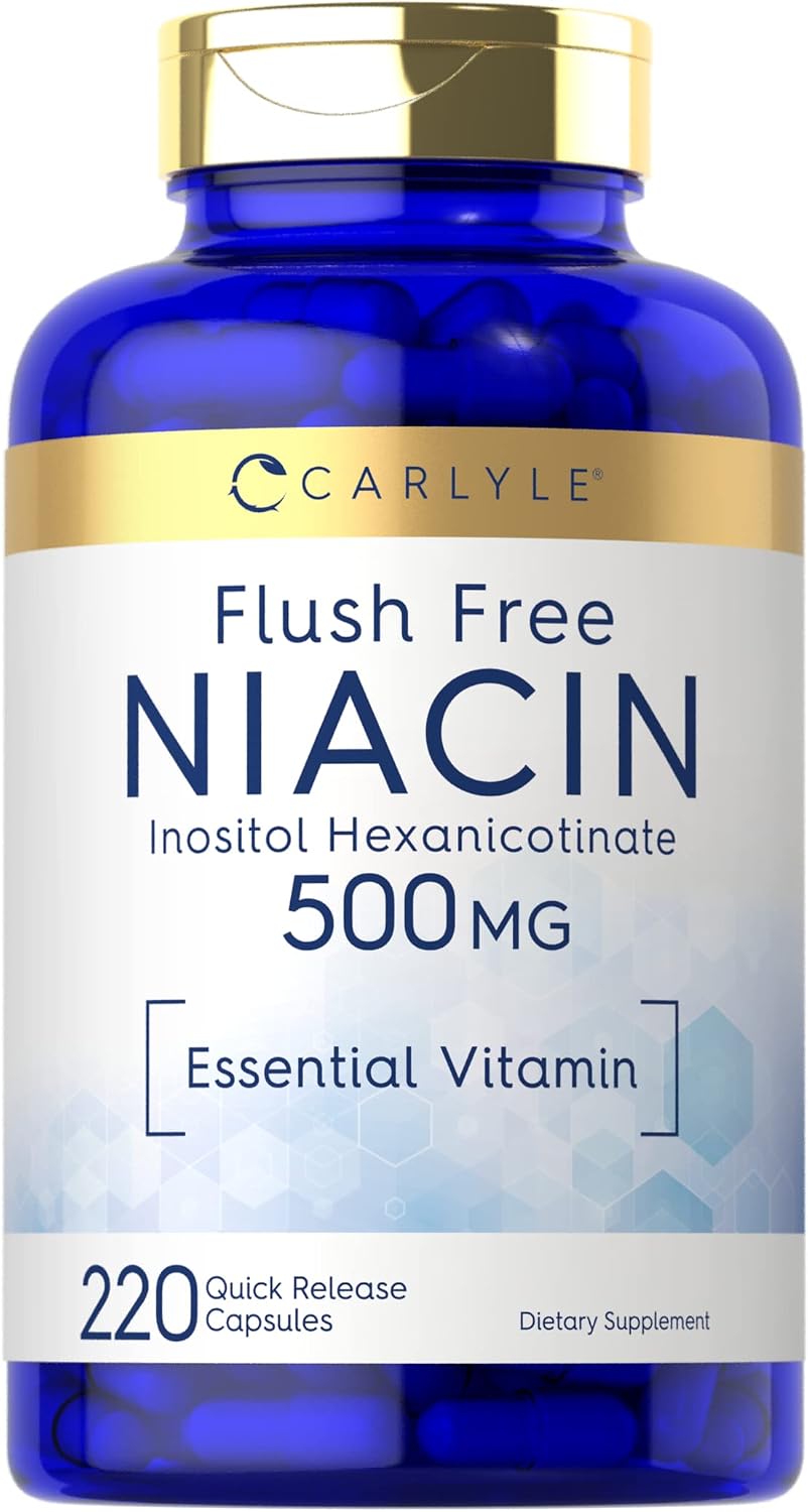 Carlyle Niacin Flush-Free 500mg | 220 Capsules | Non-GMO and Gluten-free Supplement - görsel 1