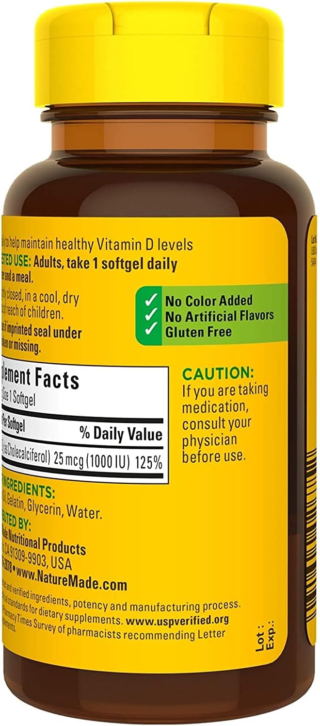 Nature Made Vitamin D3 1000 IU Liquid Softgels, 200 Count (Pack of 2) - görsel 7