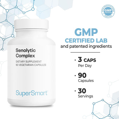 Supersmart Senolytic Complex (Advanced Formula) - Fisetin, Quercetin, Bromelain - 90 Vegetarian Capsules