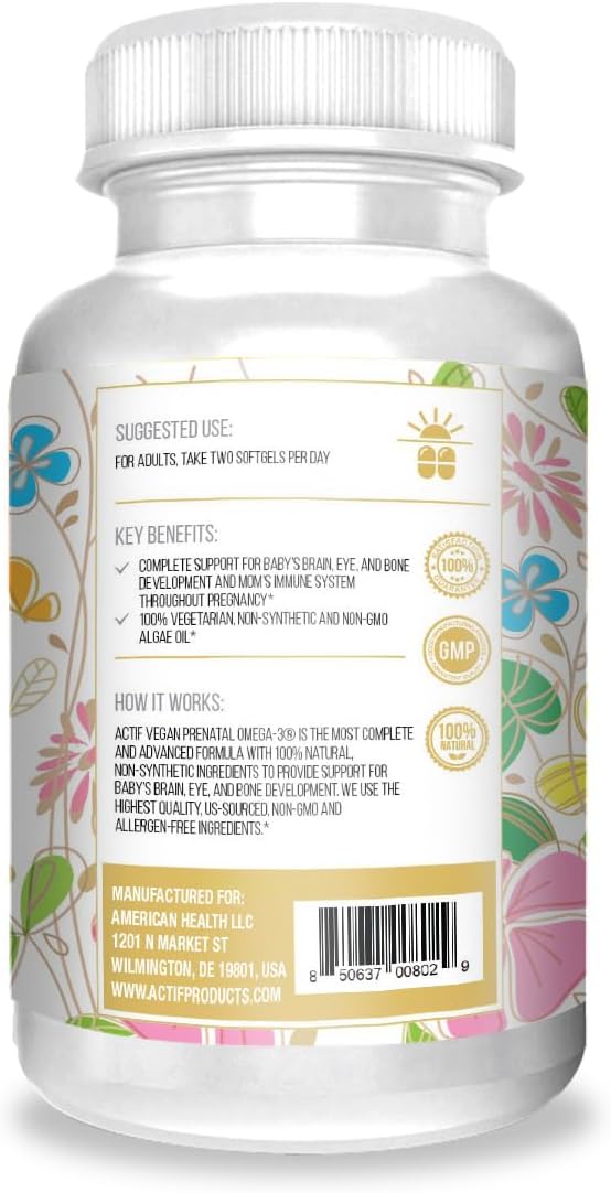 Actif Organic Vegan Prenatal Omega-3 - High Strength Algae Oil, 90 Softgels - görsel 2