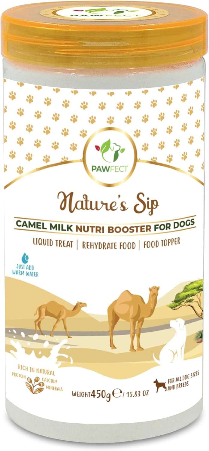 Pawfect Nature's Sip All-Natural Camel Milk Powder for Dogs & Puppies - Easily Digestible - Source of Vitamins, Minerals, Probiotics - Healthy Topper - Hydration Support - 90 Scoops (450g) - görsel 1