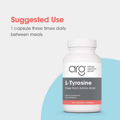 Allergy Research Group ARG L-Tyrosine 500 mg – Free-Form Amino Acid Supplement – 100 Capsules