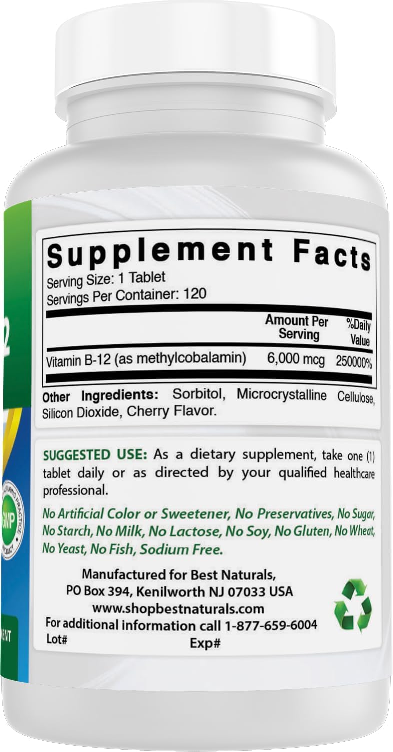 Best Naturals Vitamin B12 6000 mcg, 120 Tablets - görsel 6