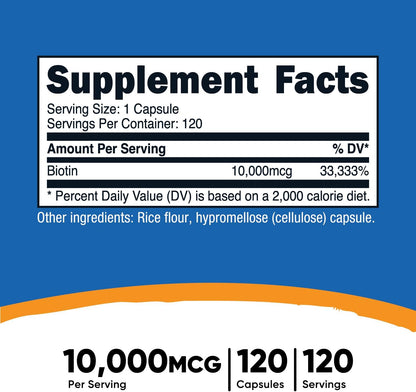 Nutricost Biotin (Vitamin B7) 10,000mcg (10mg), 120 Capsules – Vegan, Gluten-free, Non-GMO