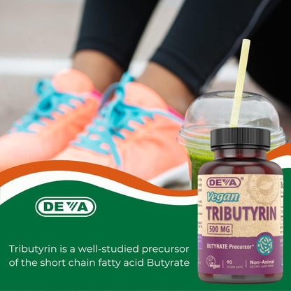 DEVA Vegan Tributyrin Supplement - Butyrate Precursor, Gut Barrier Support, 500 mg, 90 Vegan Capsules