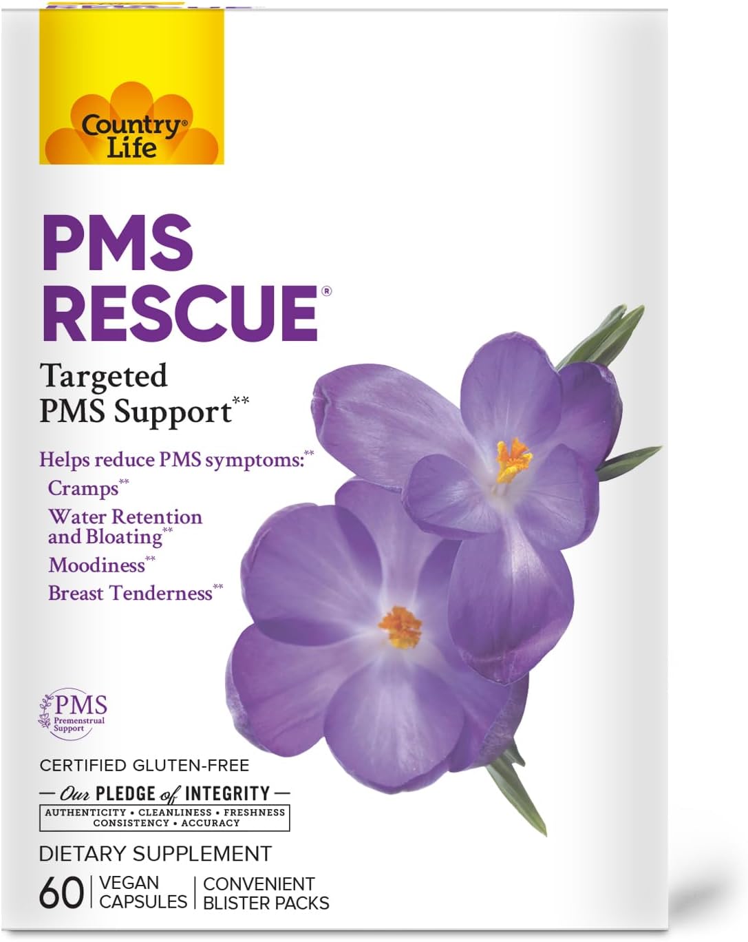 Country Life PMS Rescue – Menstrual Cycle Support with Herbal & Nutrient Blend, 60 Vegan Capsules - görsel 1