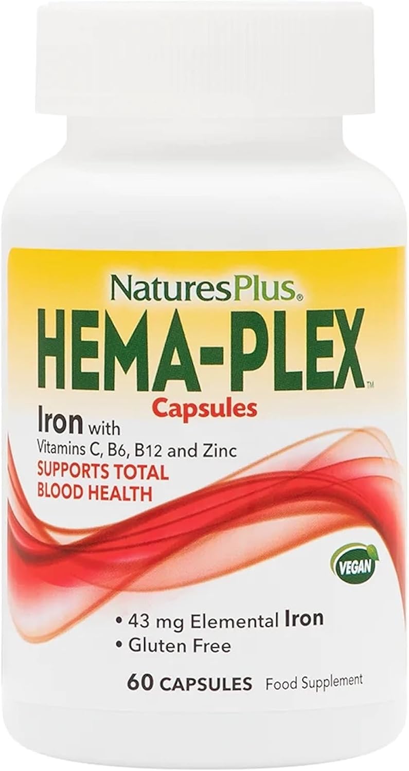 NaturesPlus Hema-Plex Iron – 85 mg Chelated Iron with Vitamin C and Bioflavonoids – 60 Capsules - görsel 1