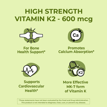 NutriZing K2 Vitamin Supplement MK7-600 µg – 90 Capsules