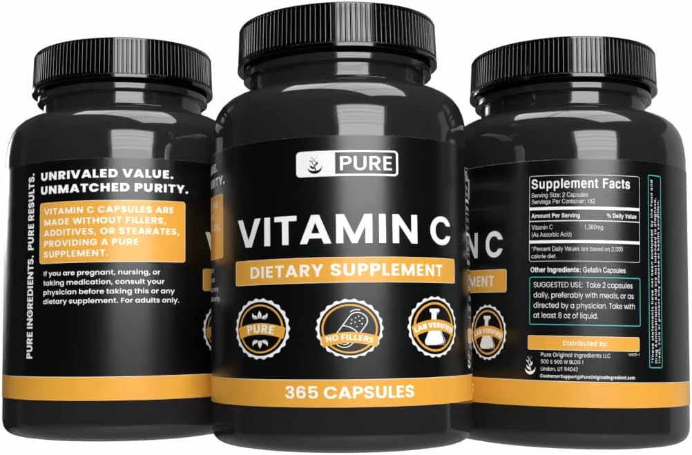 Pure Original Ingredients Vitamin C (365 Capsules) No Stearates or Rice Fillers, Gluten-Free, Vitamin C with No Additives - görsel 4