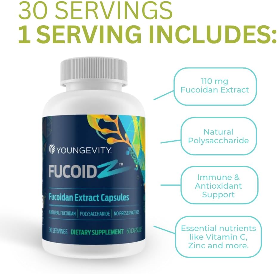 Youngevity FucoidZ - Organic Fucoidan Extract, Vitamin C, Zinc & Elderberry - Immune Support - 60 Capsules - görsel 4